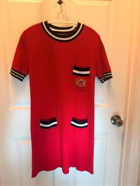 Gucci Red Knit Dress with Black and White Trim